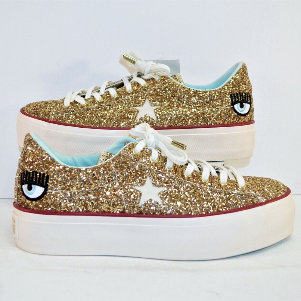 Converse Chiara Ferragni One Star Platform Low Top Gold Glitter Great Condition